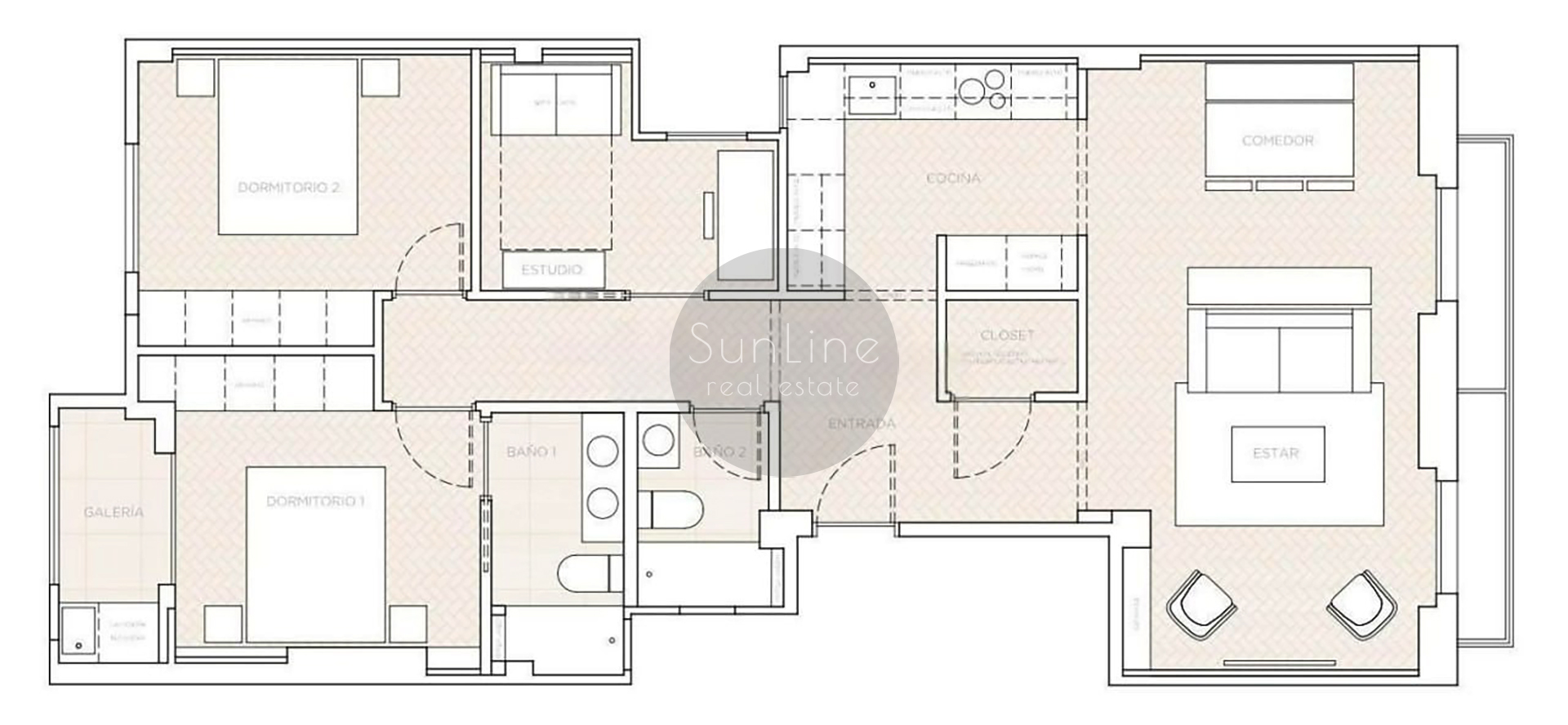 Modern apartment 91 m² with 3 bedrooms and 2 bathrooms in Russafa